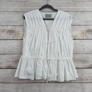 Modern Citizen Organic Cotton Tiered Peplum Tie Front Top Womens L White